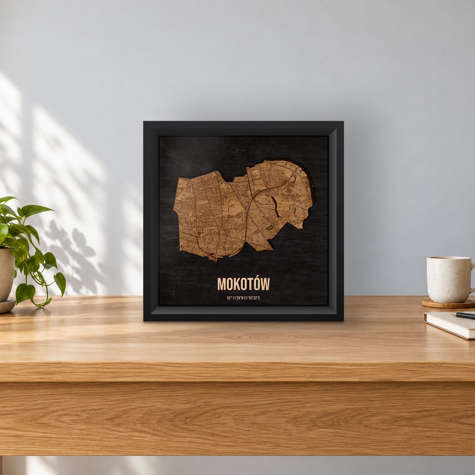 Mokotów (Warszawa) - drewniana mapa dzielnicy w ramce