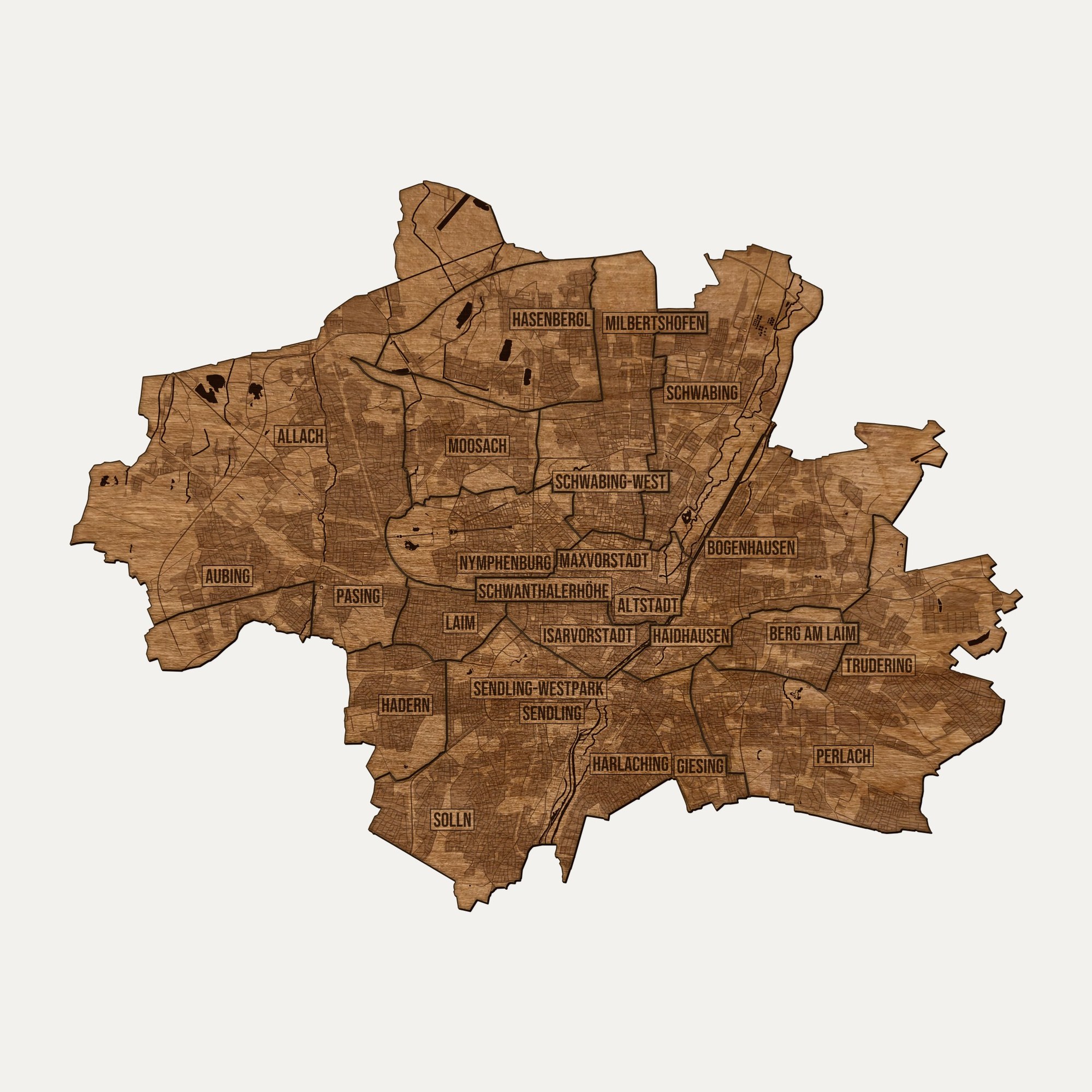 Monachium - drewniana mapa miasta na ścianę