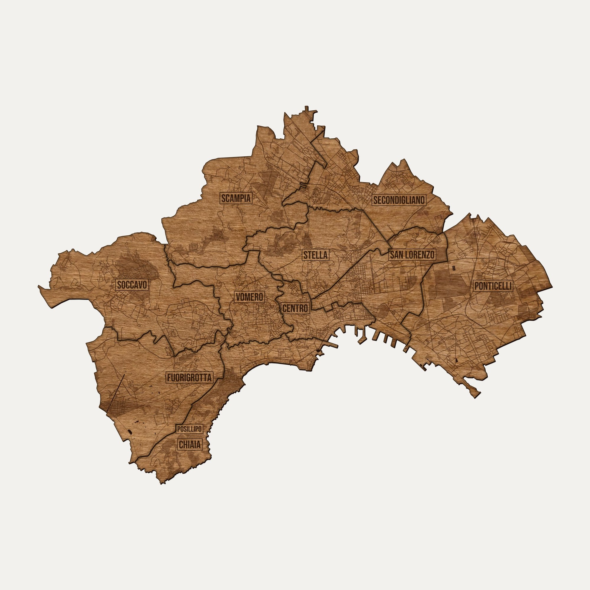 Neapol - drewniana mapa miasta na ścianę