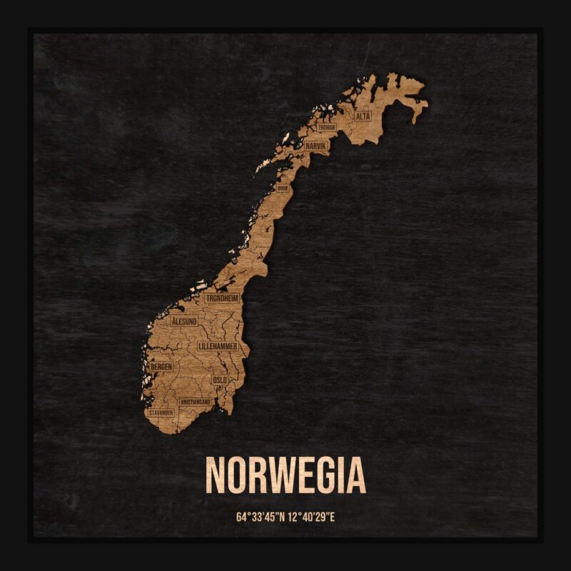 Norwegia - drewniana mapa kraju w ramce