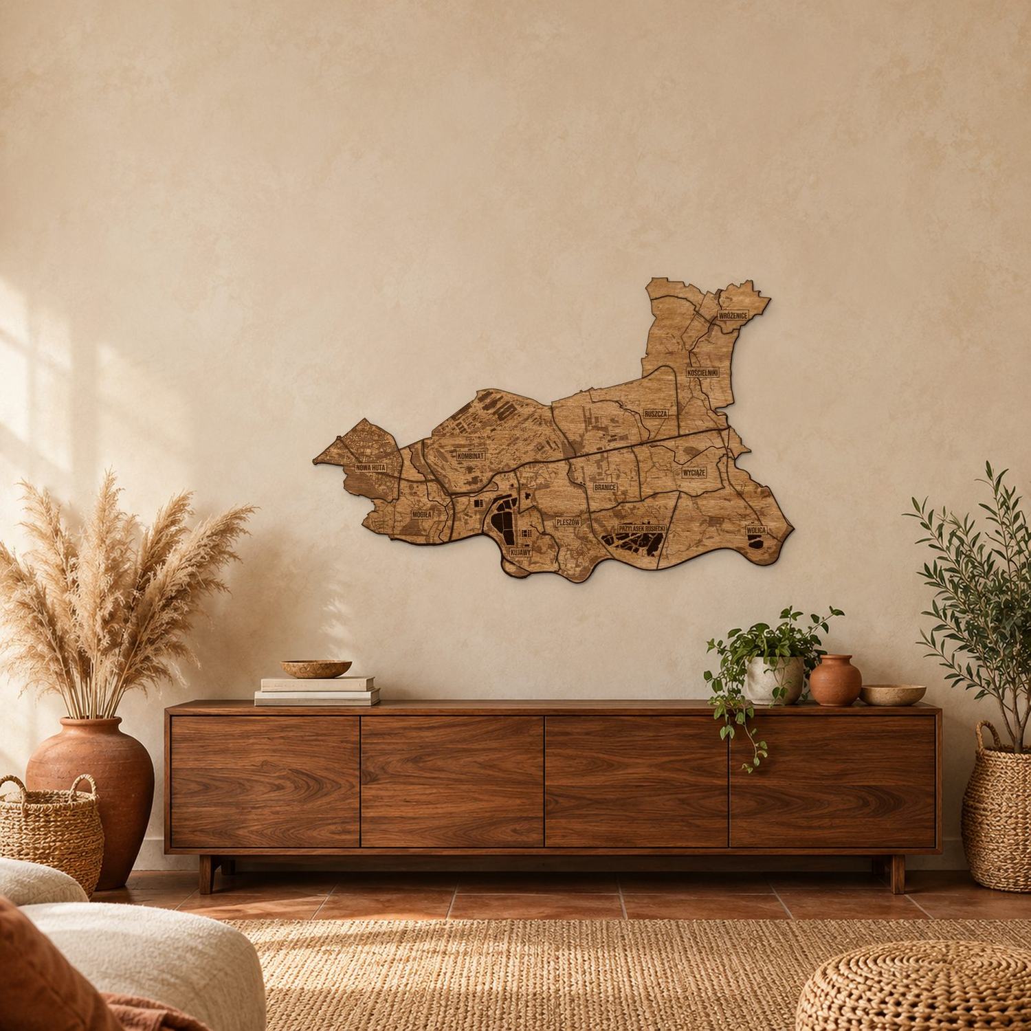 Nowa Huta (Kraków) - mapa na ścianę w rozmiarze L (100 cm) nad komodą
