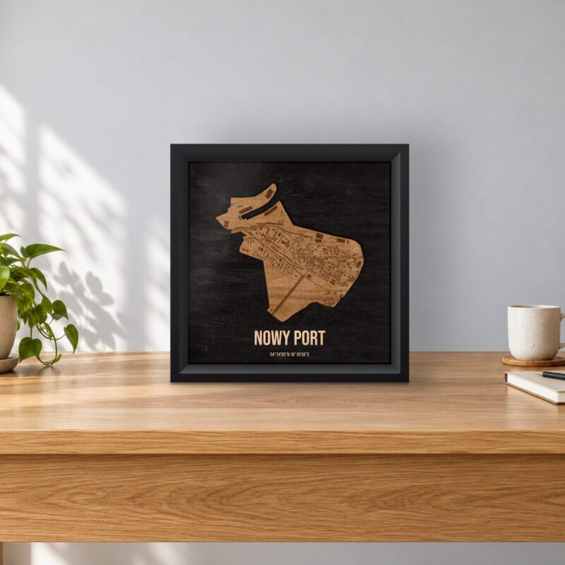 Nowy Port (Gdańsk) - drewniana mapa dzielnicy w ramce
