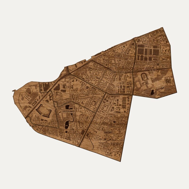 Ochota (Warszawa) - drewniana mapa dzielnicy na ścianę