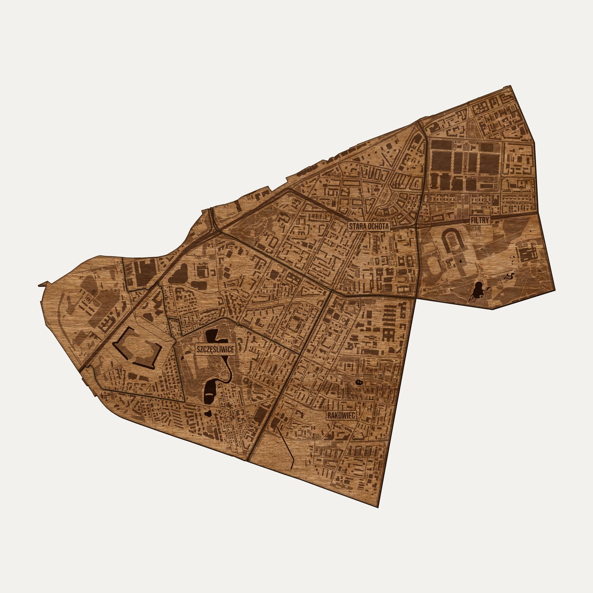 Ochota (Warszawa) - drewniana mapa dzielnicy na ścianę