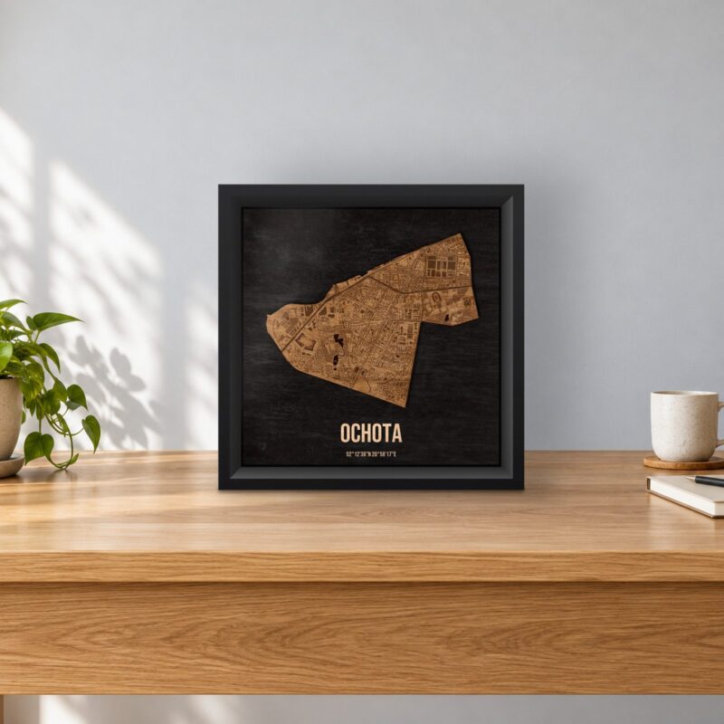 Ochota (Warszawa) - drewniana mapa dzielnicy w ramce