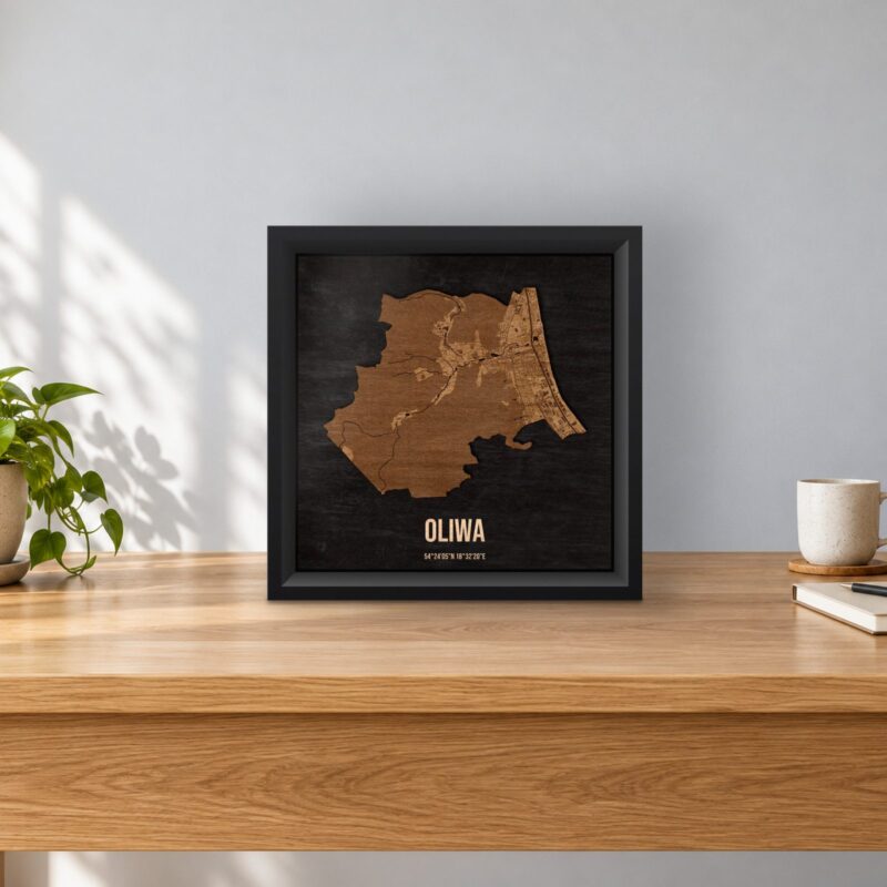 Oliwa (Gdańsk) - drewniana mapa dzielnicy w ramce