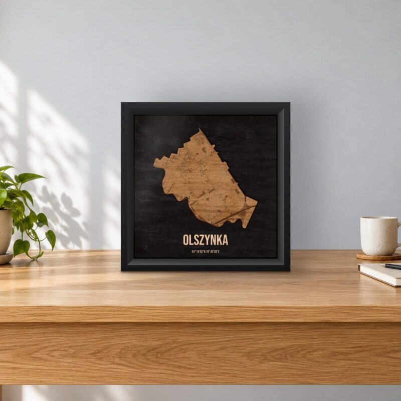 Olszynka (Gdańsk) - drewniana mapa dzielnicy w ramce