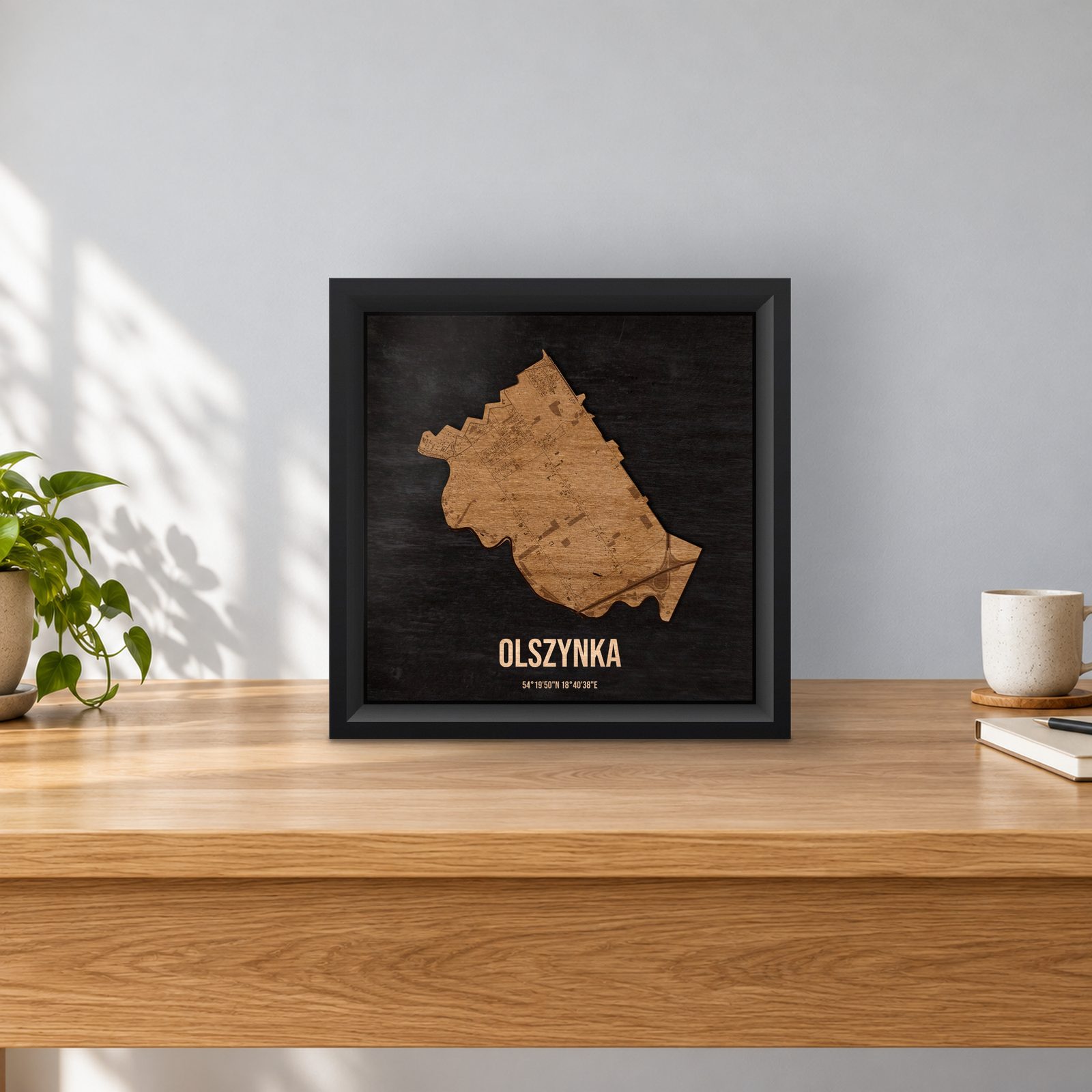 Olszynka (Gdańsk) - ramka cieniowa 25 × 25 cm na stoliku