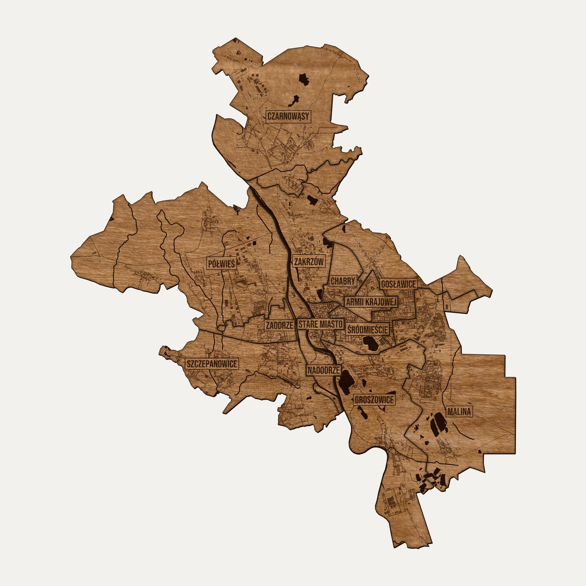 Opole - drewniana mapa miasta na ścianę