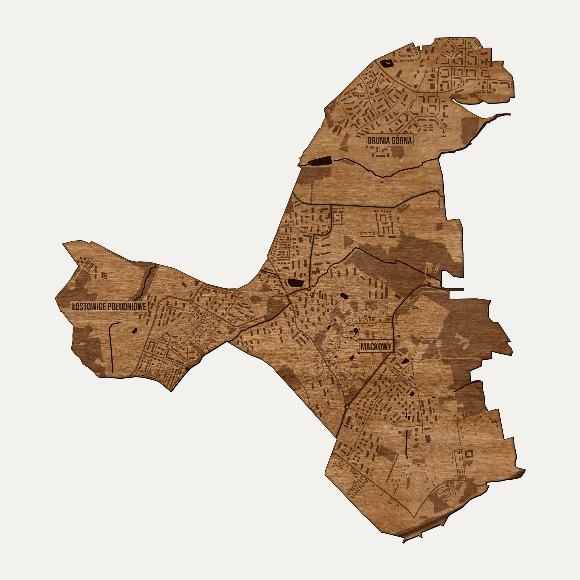 Orunia Górna-Gdańsk Południe (Gdańsk) - drewniana mapa dzielnicy na ścianę
