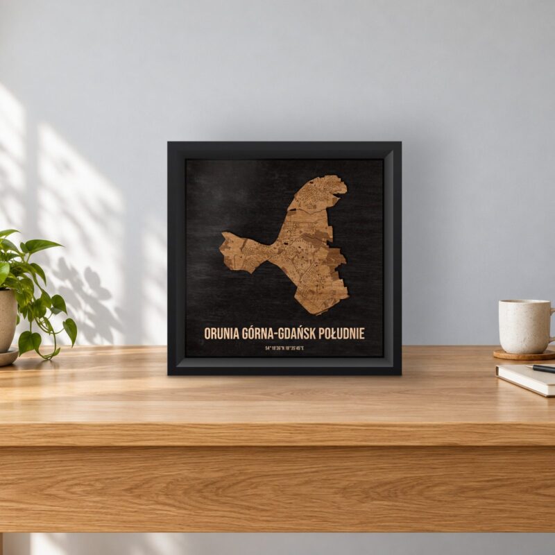 Orunia Górna-Gdańsk Południe (Gdańsk) - drewniana mapa dzielnicy w ramce