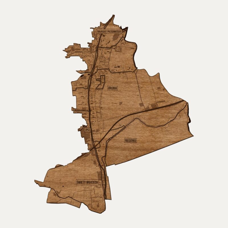 Orunia-Św. Wojciech-Lipce (Gdańsk) - drewniana mapa dzielnicy na ścianę
