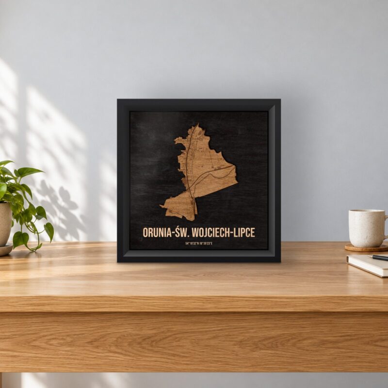 Orunia-Św. Wojciech-Lipce (Gdańsk) - drewniana mapa dzielnicy w ramce