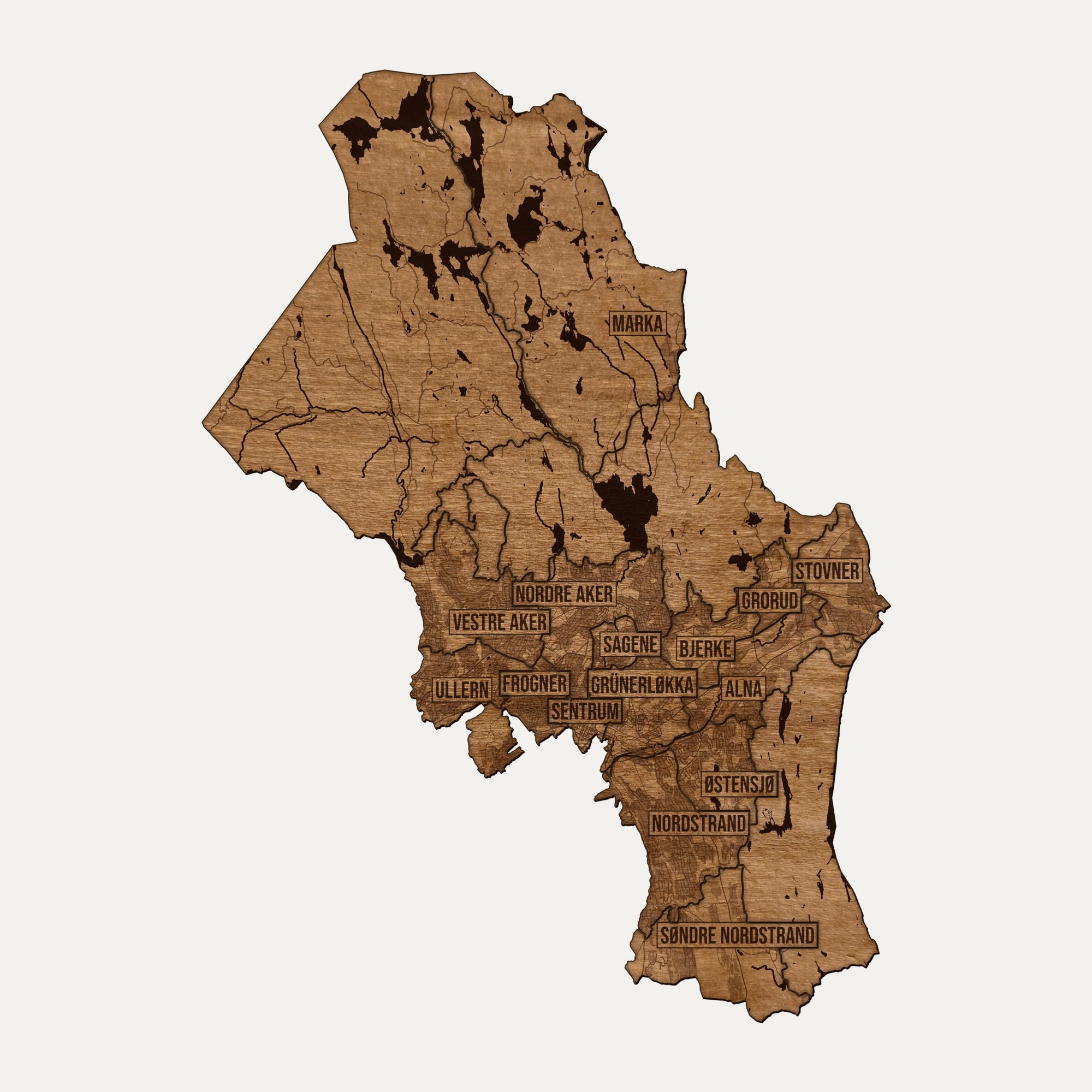 Oslo - drewniana mapa miasta na ścianę