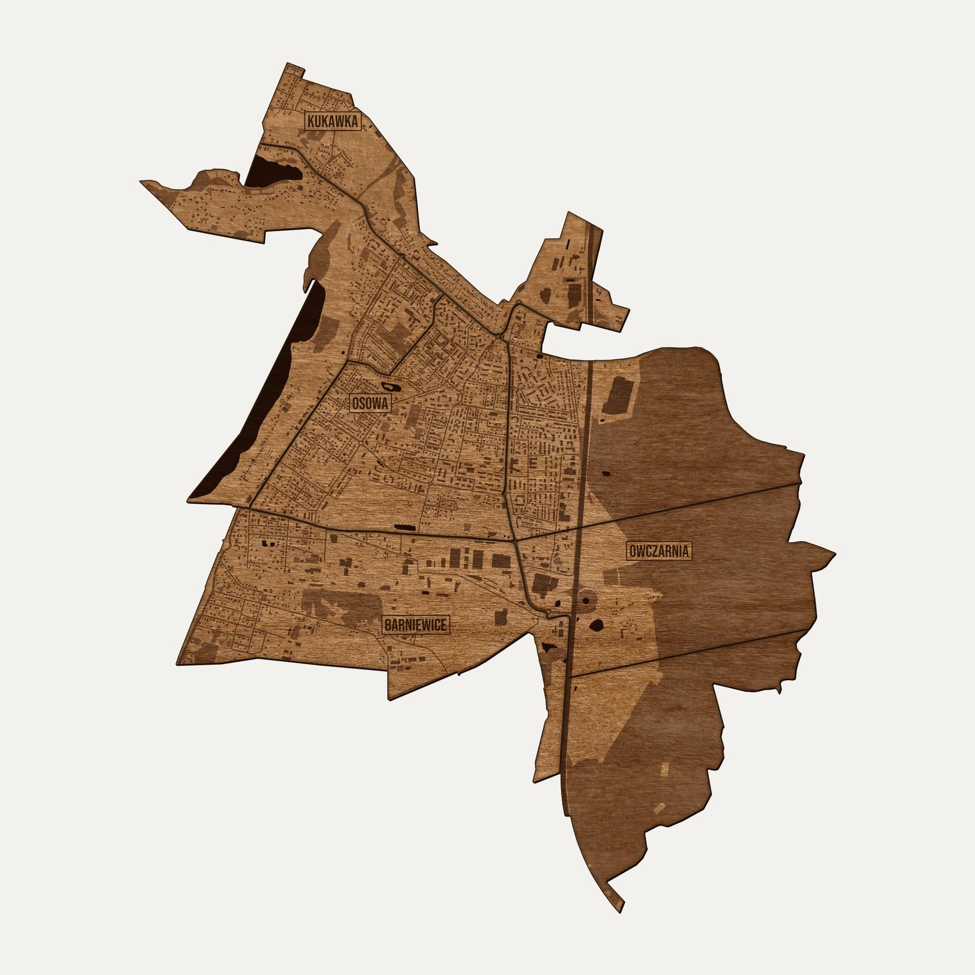 Osowa (Gdańsk) - drewniana mapa dzielnicy na ścianę