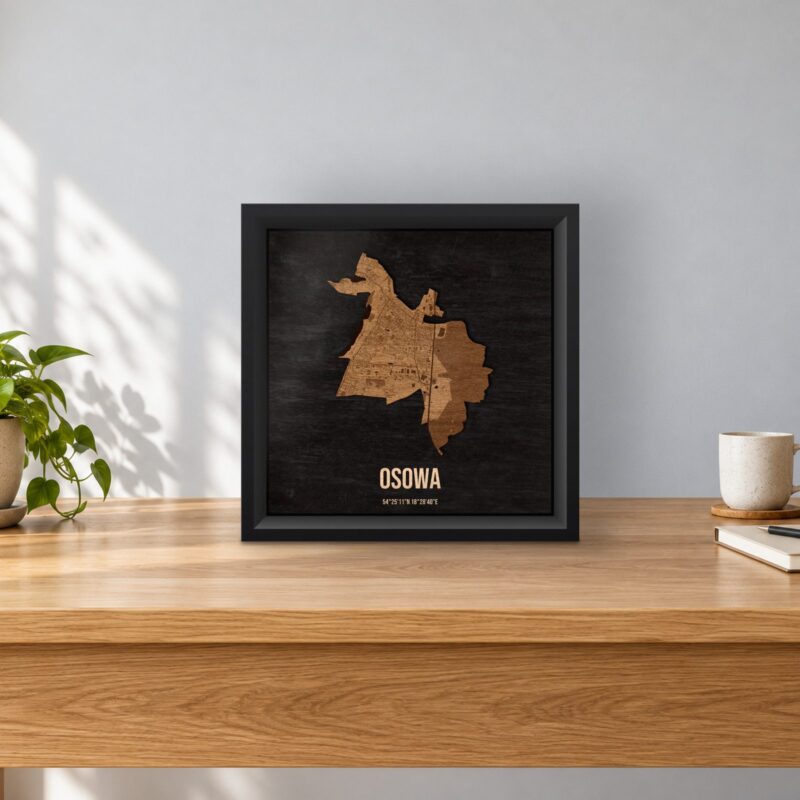 Osowa (Gdańsk) - drewniana mapa dzielnicy w ramce