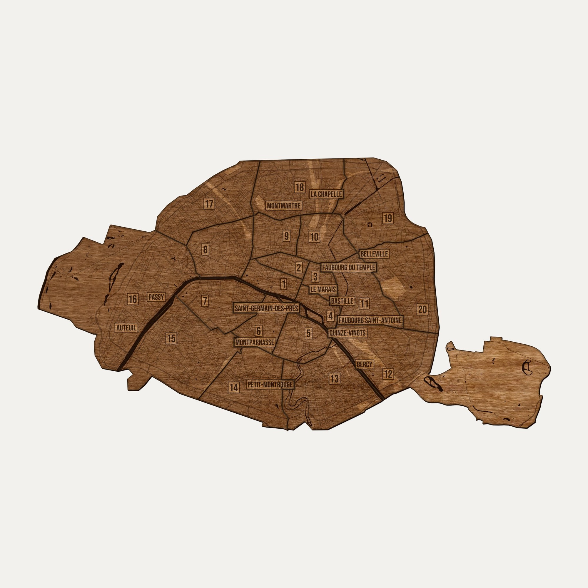 Paryż - drewniana mapa miasta na ścianę