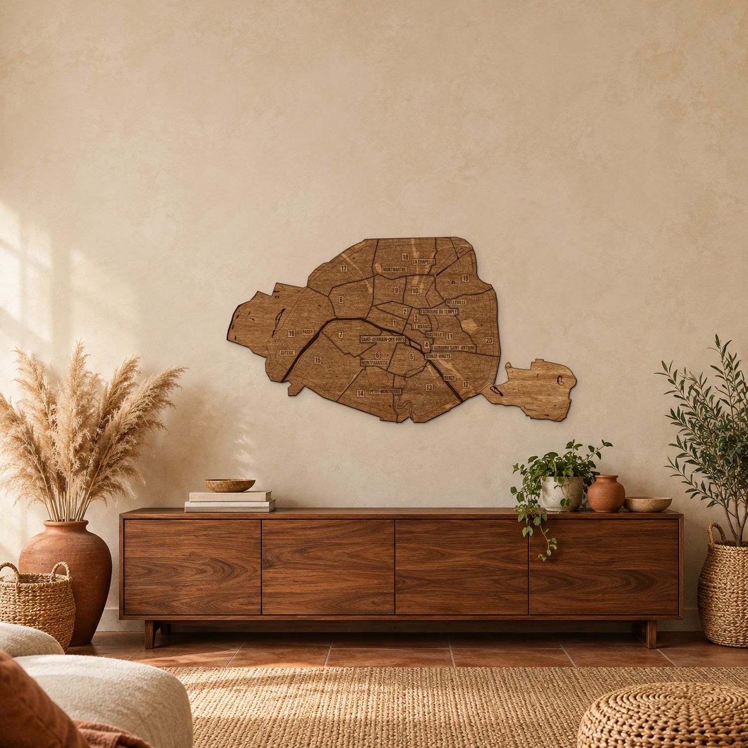 Paryż - mapa na ścianę w rozmiarze L (100 cm) nad komodą