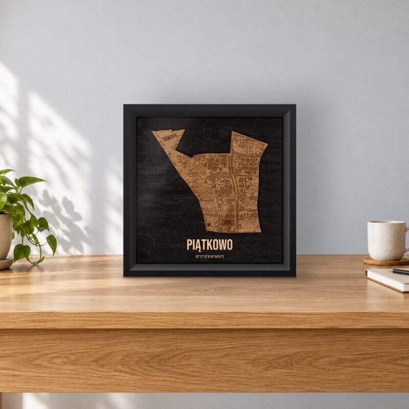 Piątkowo (Poznań) - drewniana mapa dzielnicy w ramce