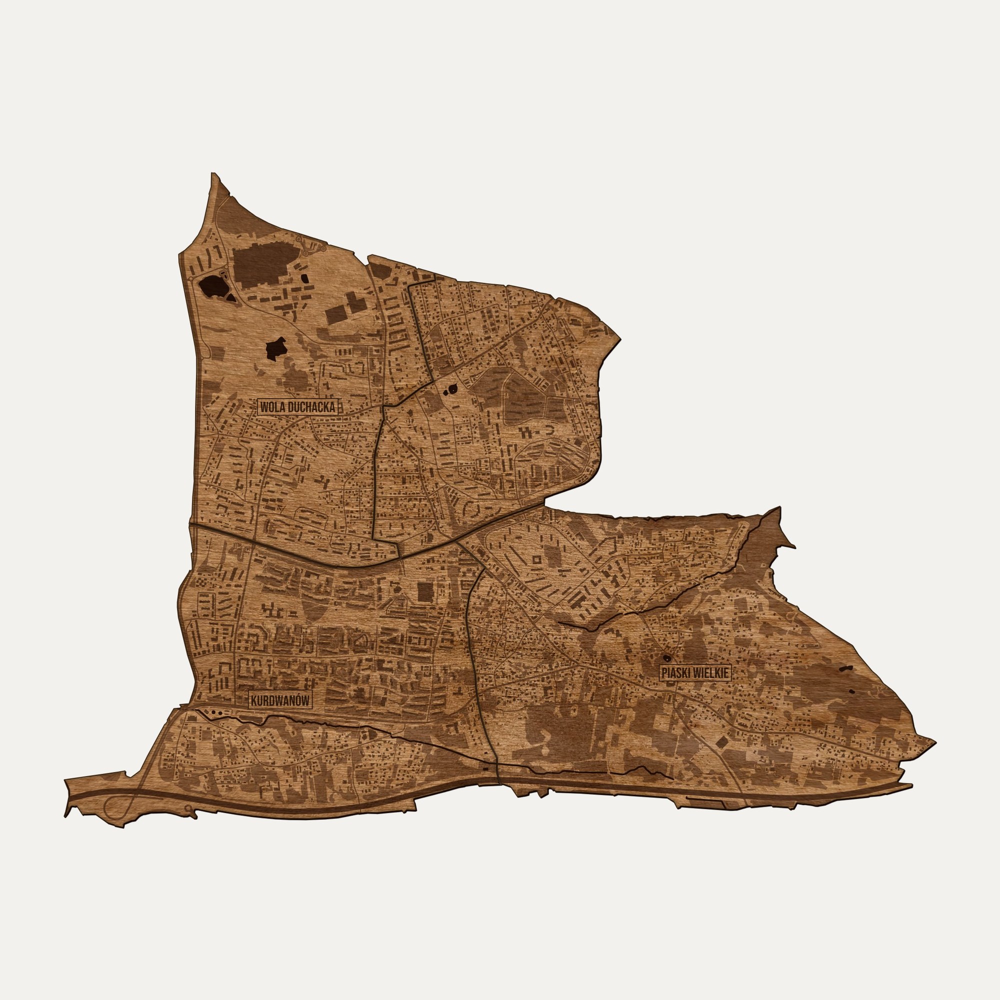 Podgórze Duchackie (Kraków) - drewniana mapa dzielnicy na ścianę