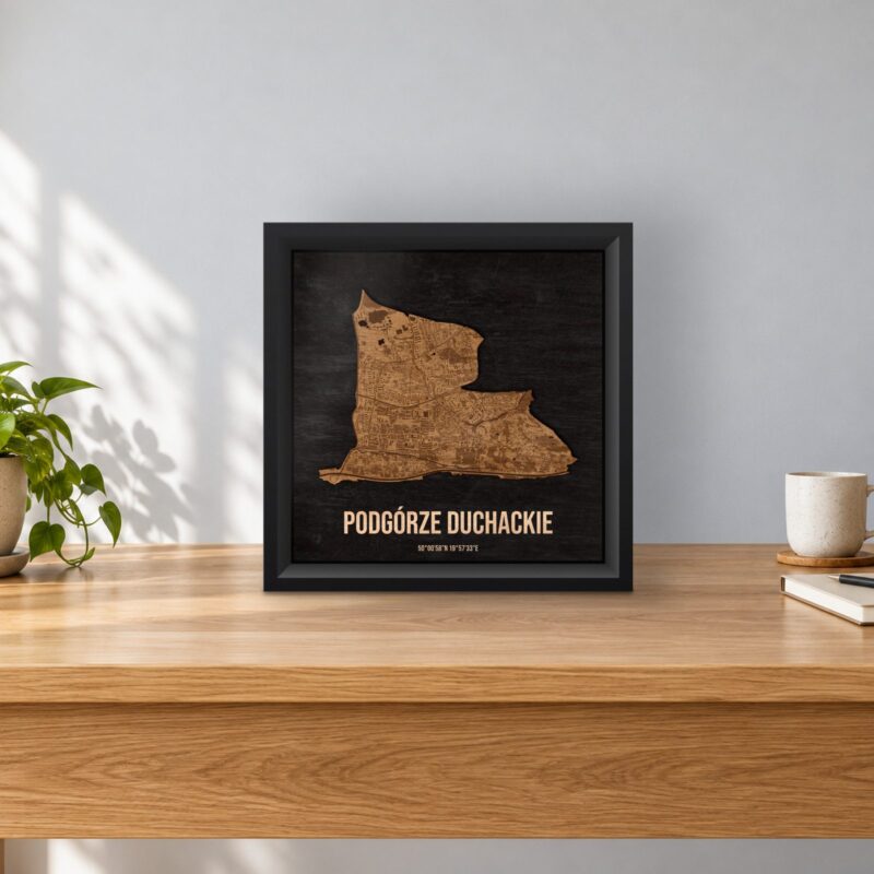 Podgórze Duchackie (Kraków) - drewniana mapa dzielnicy w ramce