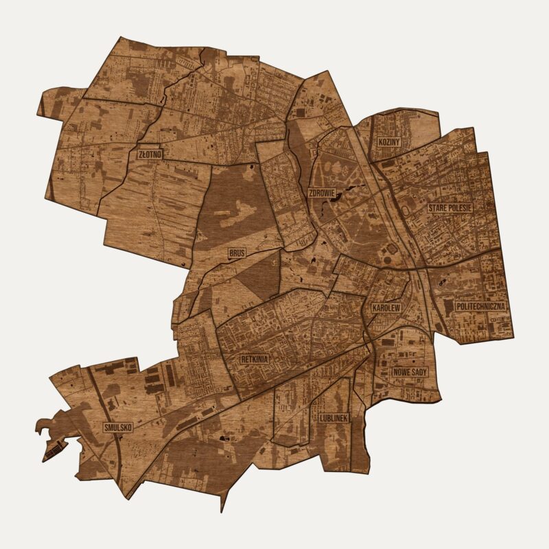 Polesie (Łódź) - drewniana mapa dzielnicy na ścianę