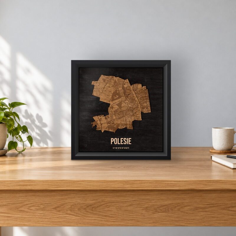 Polesie (Łódź) - drewniana mapa dzielnicy w ramce