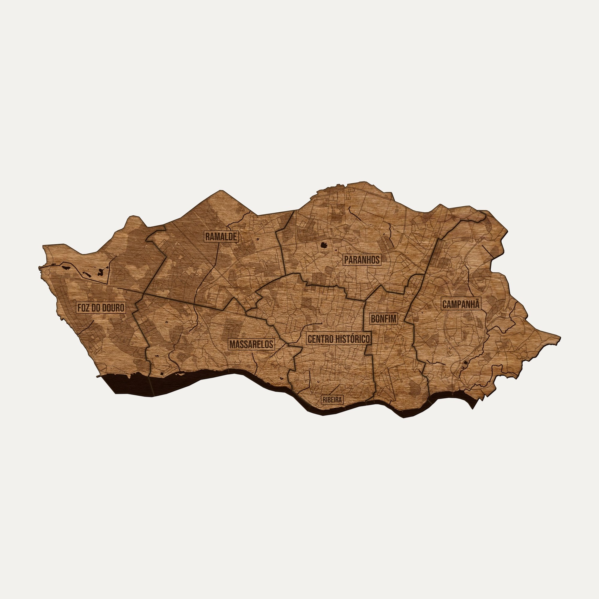 Porto - drewniana mapa miasta na ścianę