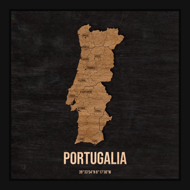 Portugalia - drewniana mapa kraju w ramce