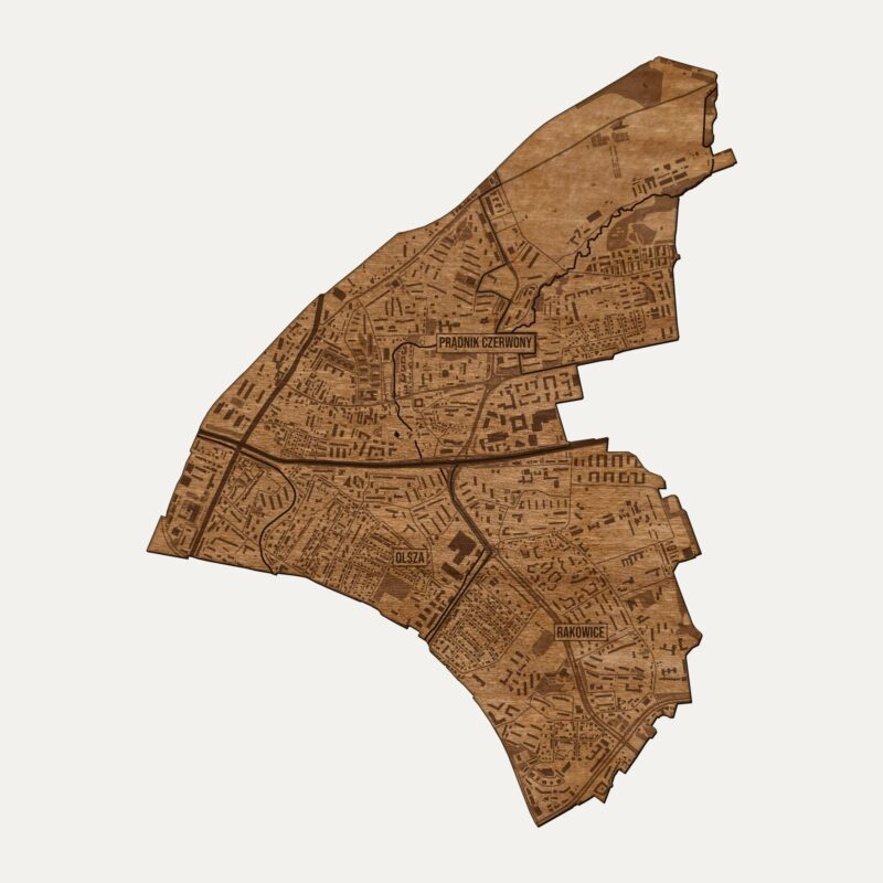 Prądnik Czerwony (Kraków) - drewniana mapa dzielnicy na ścianę
