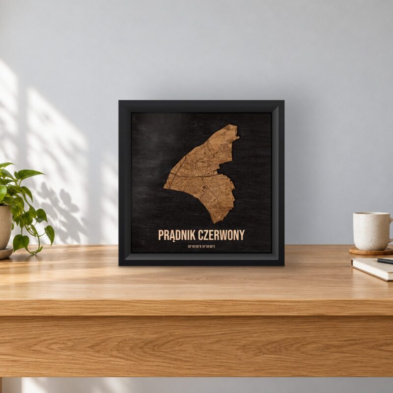 Prądnik Czerwony (Kraków) - drewniana mapa dzielnicy w ramce