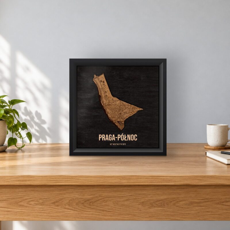 Praga-Północ (Warszawa) - drewniana mapa dzielnicy w ramce