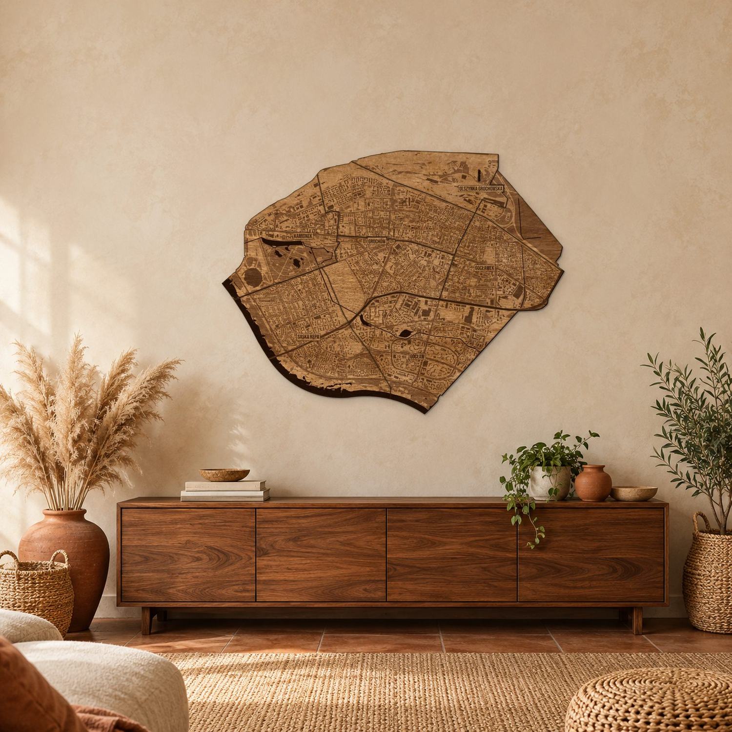 Praga-Południe (Warszawa) - mapa na ścianę w rozmiarze L (100 cm) nad komodą