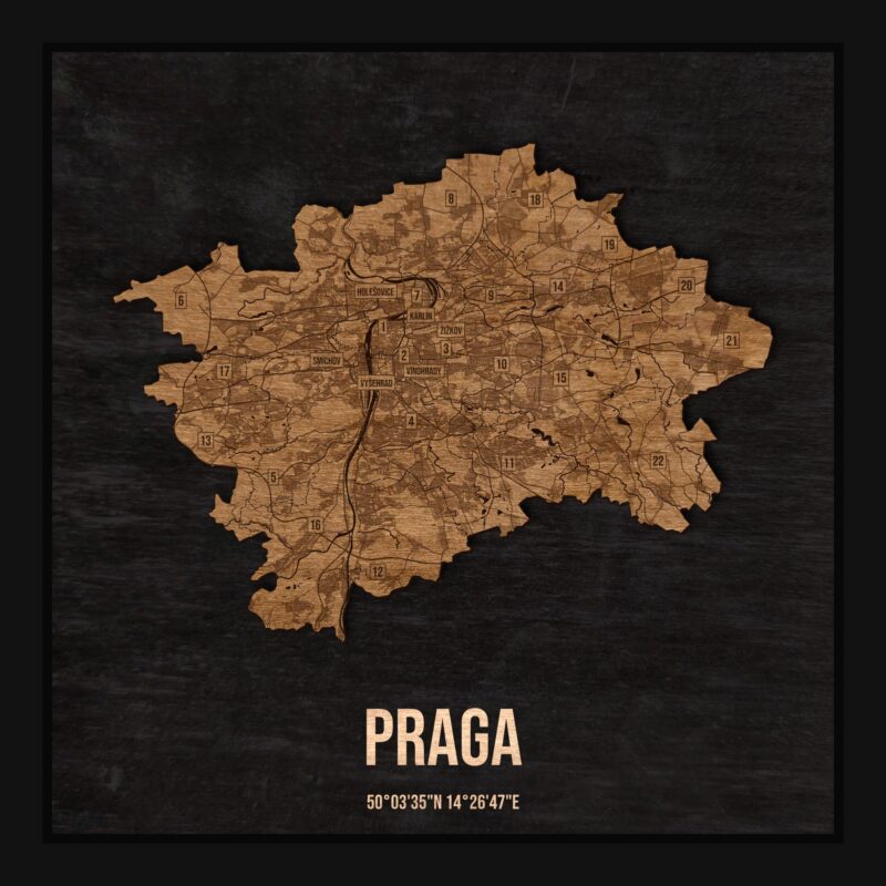 Praga - drewniana mapa miasta w ramce