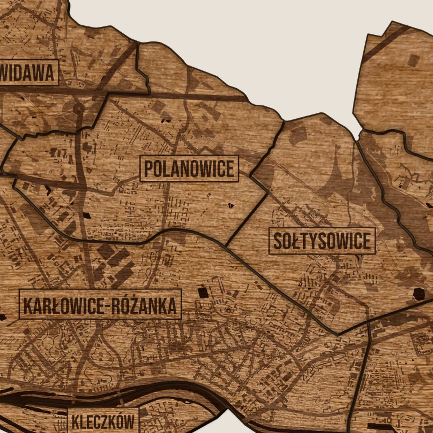 Psie Pole (Wrocław) - zbliżenie na grawer drewnianej mapy