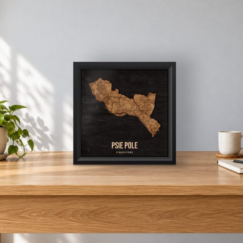 Psie Pole (Wrocław) - drewniana mapa dzielnicy w ramce