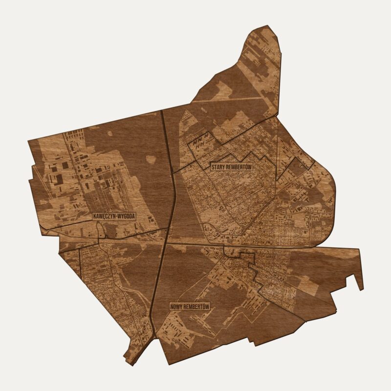 Rembertów (Warszawa) - drewniana mapa dzielnicy na ścianę