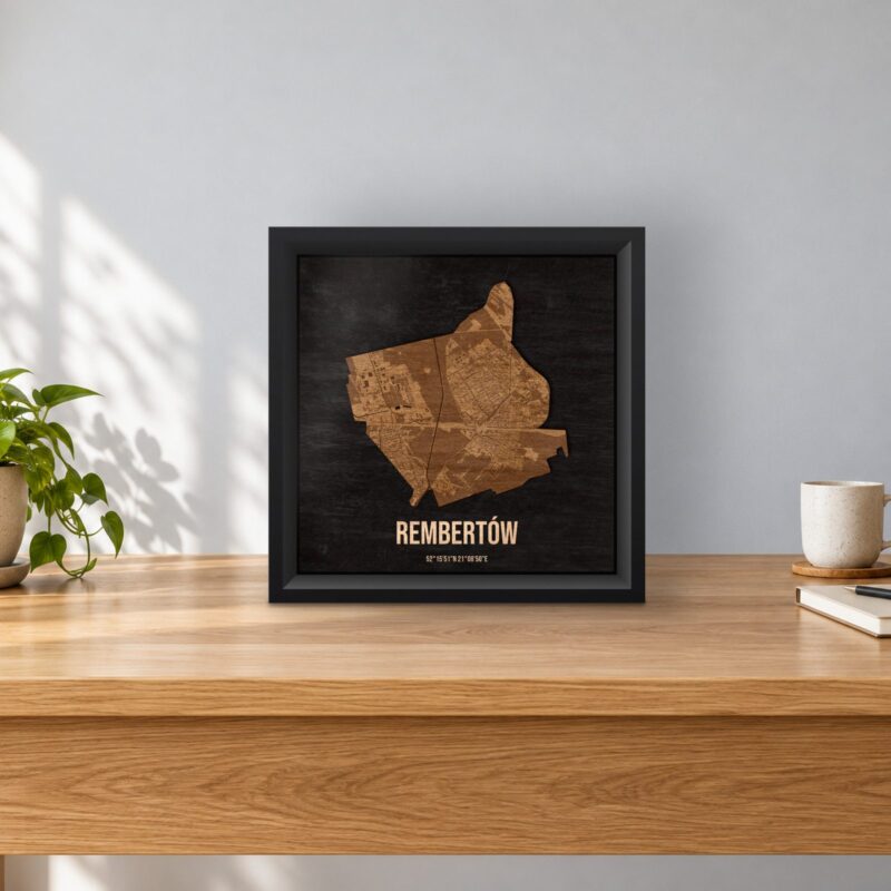 Rembertów (Warszawa) - drewniana mapa dzielnicy w ramce