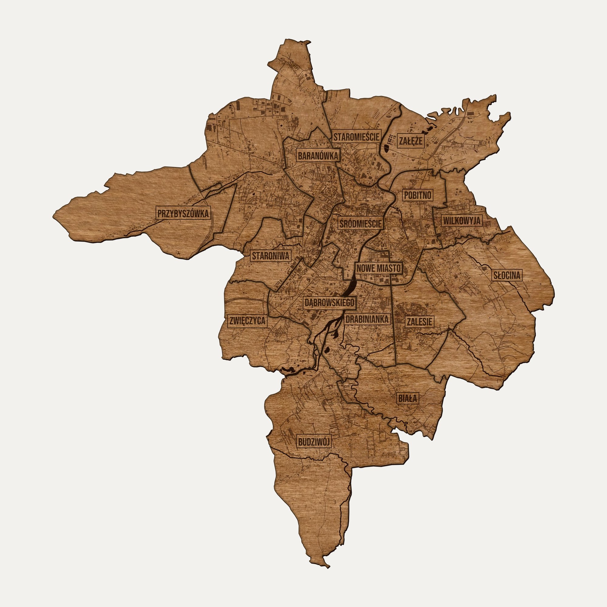 Rzeszów - drewniana mapa miasta na ścianę