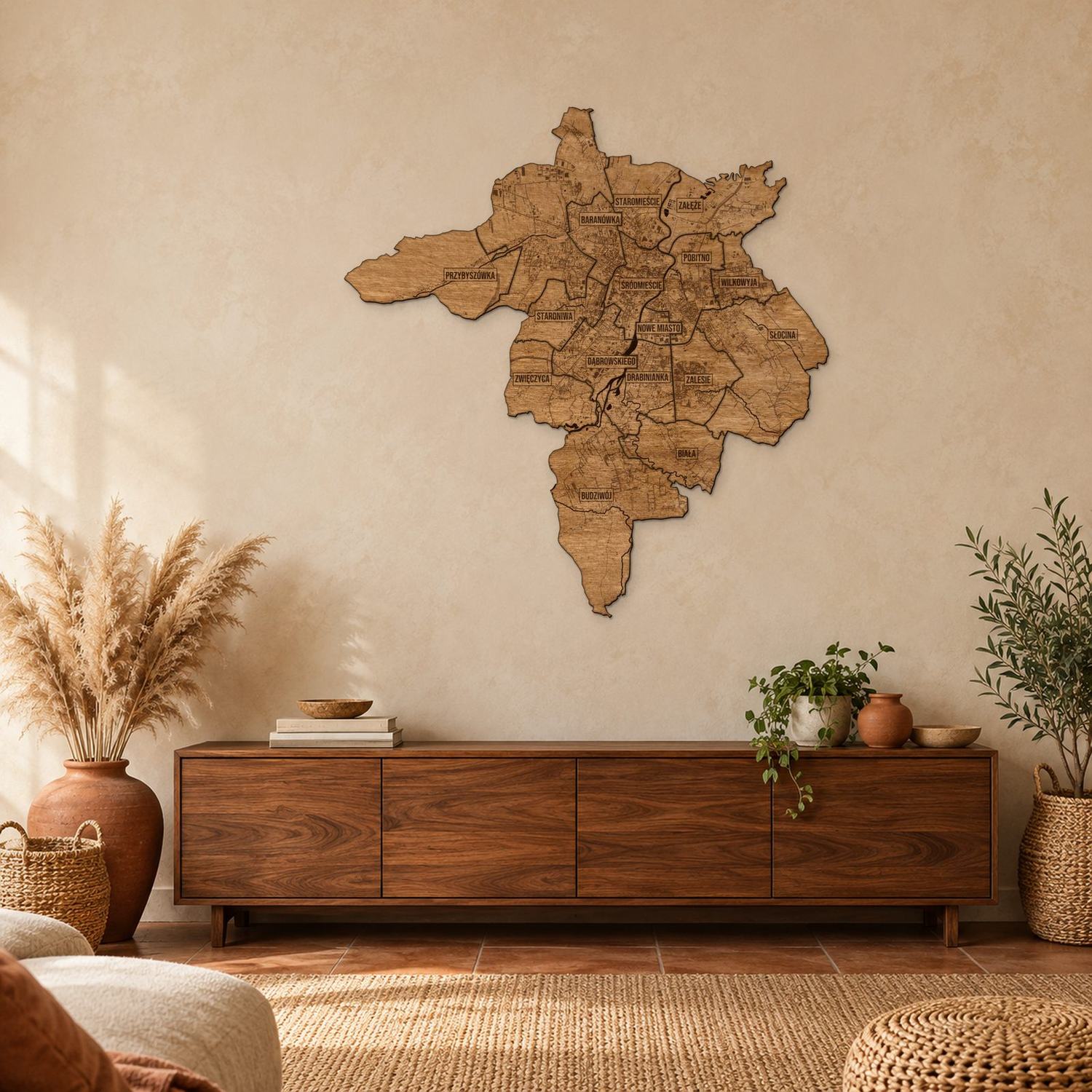 Rzeszów - mapa na ścianę w rozmiarze L (100 cm) nad komodą