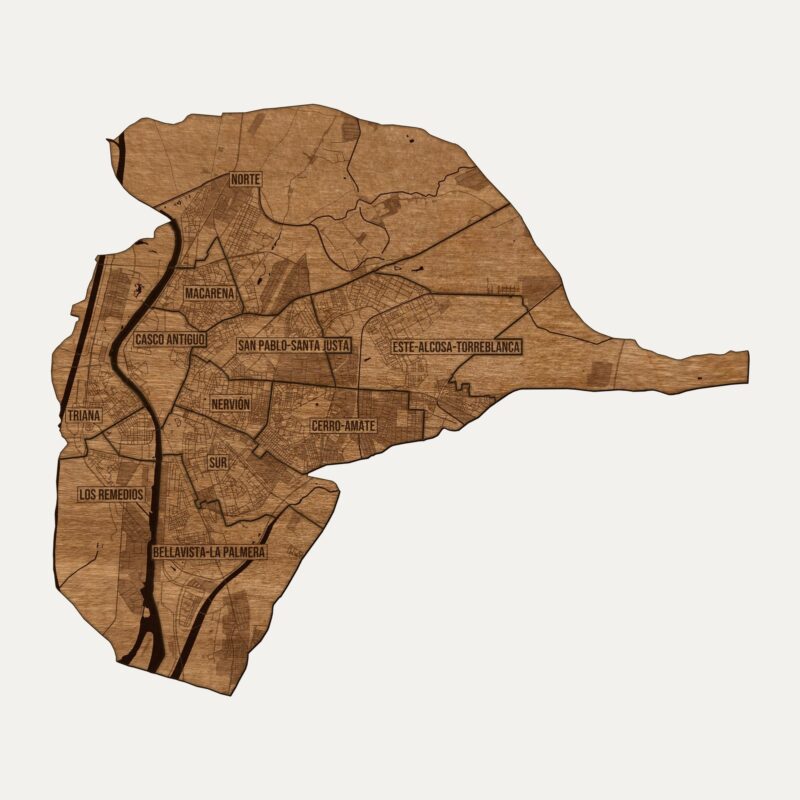 Sewilla - drewniana mapa miasta na ścianę
