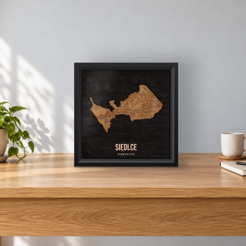 Siedlce (Gdańsk) - drewniana mapa dzielnicy w ramce