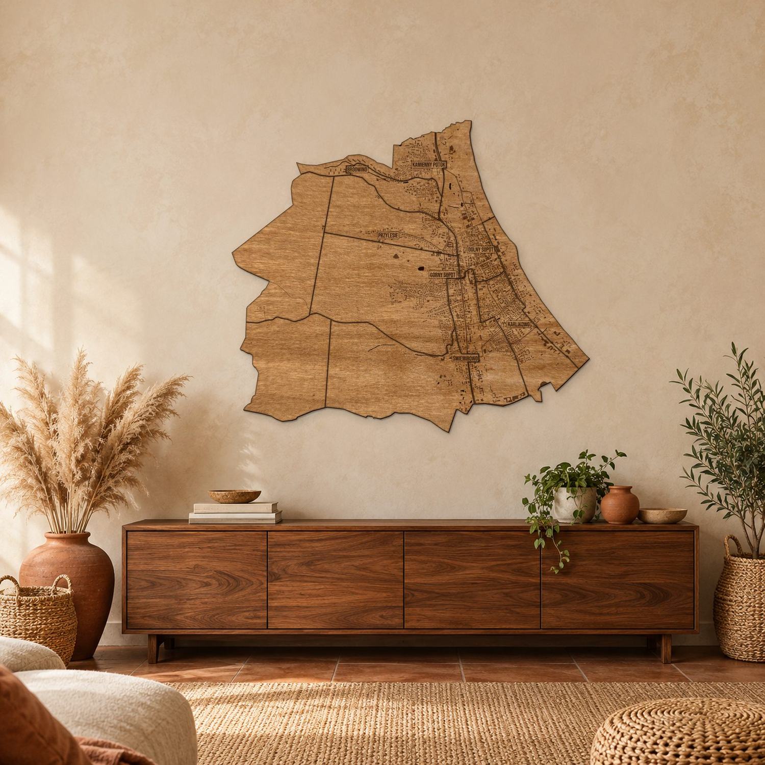 Sopot - mapa na ścianę w rozmiarze L (100 cm) nad komodą