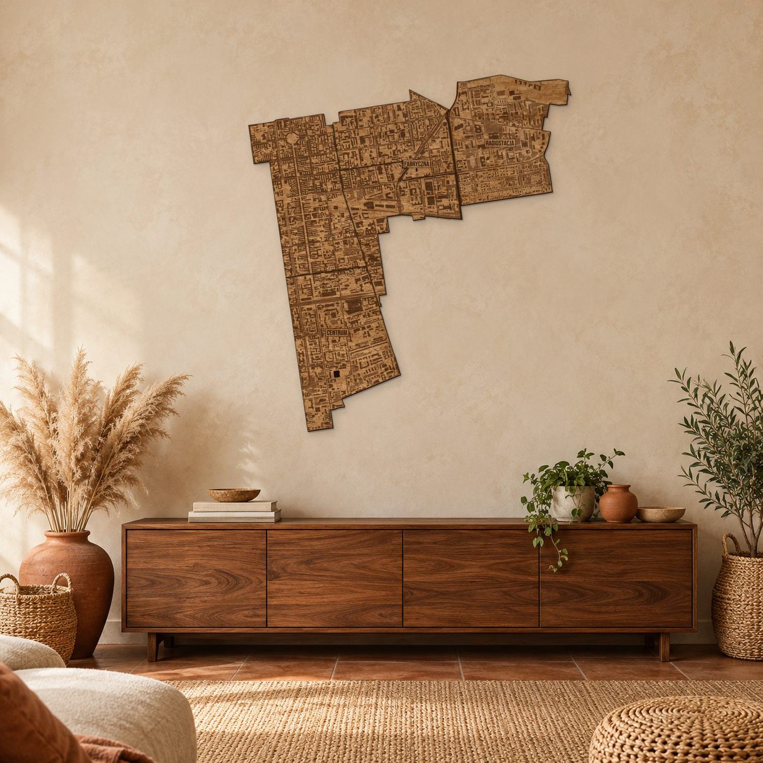 Śródmieście (Łódź) - mapa na ścianę w rozmiarze L (100 cm) nad komodą