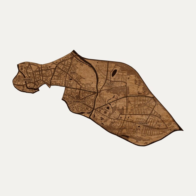 Śródmieście (Wrocław) - drewniana mapa dzielnicy na ścianę