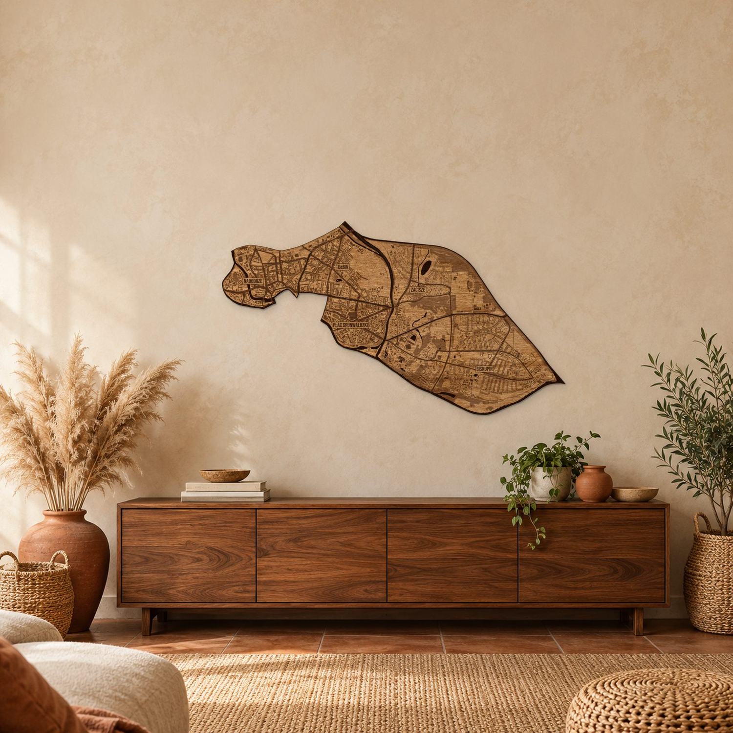 Śródmieście (Wrocław) - mapa na ścianę w rozmiarze L (100 cm) nad komodą