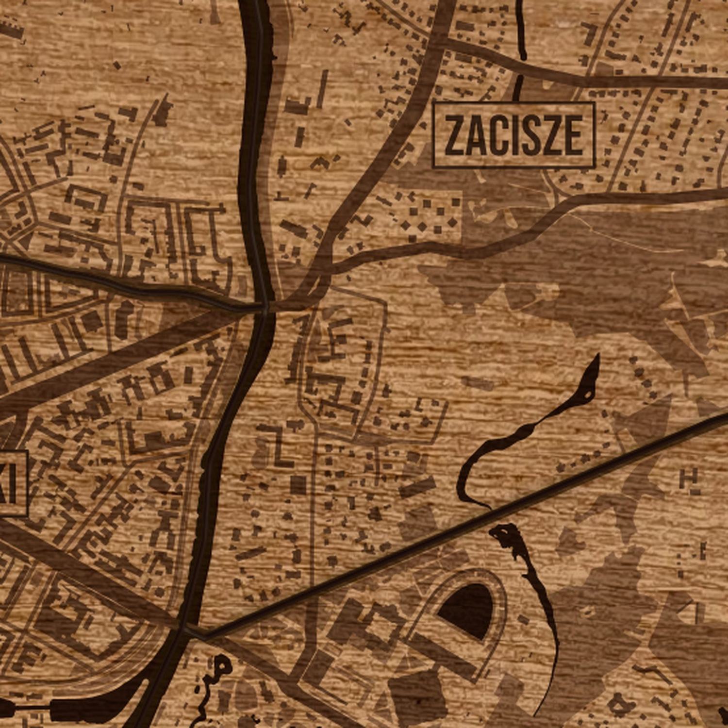 Śródmieście (Wrocław) - zbliżenie na grawer drewnianej mapy