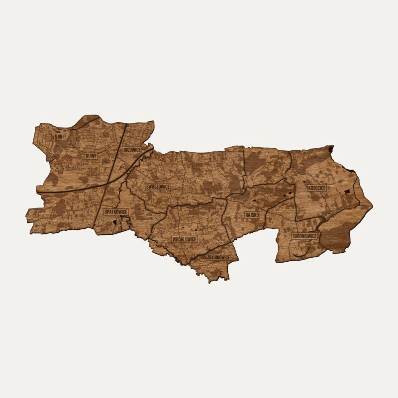 Swoszowice (Kraków) - drewniana mapa dzielnicy na ścianę