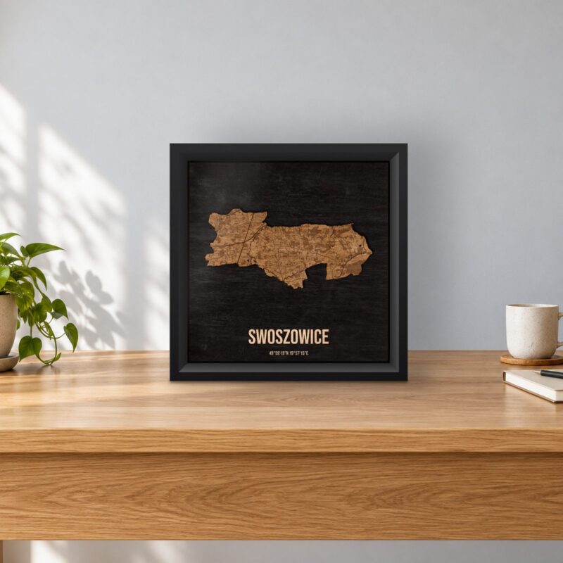 Swoszowice (Kraków) - drewniana mapa dzielnicy w ramce