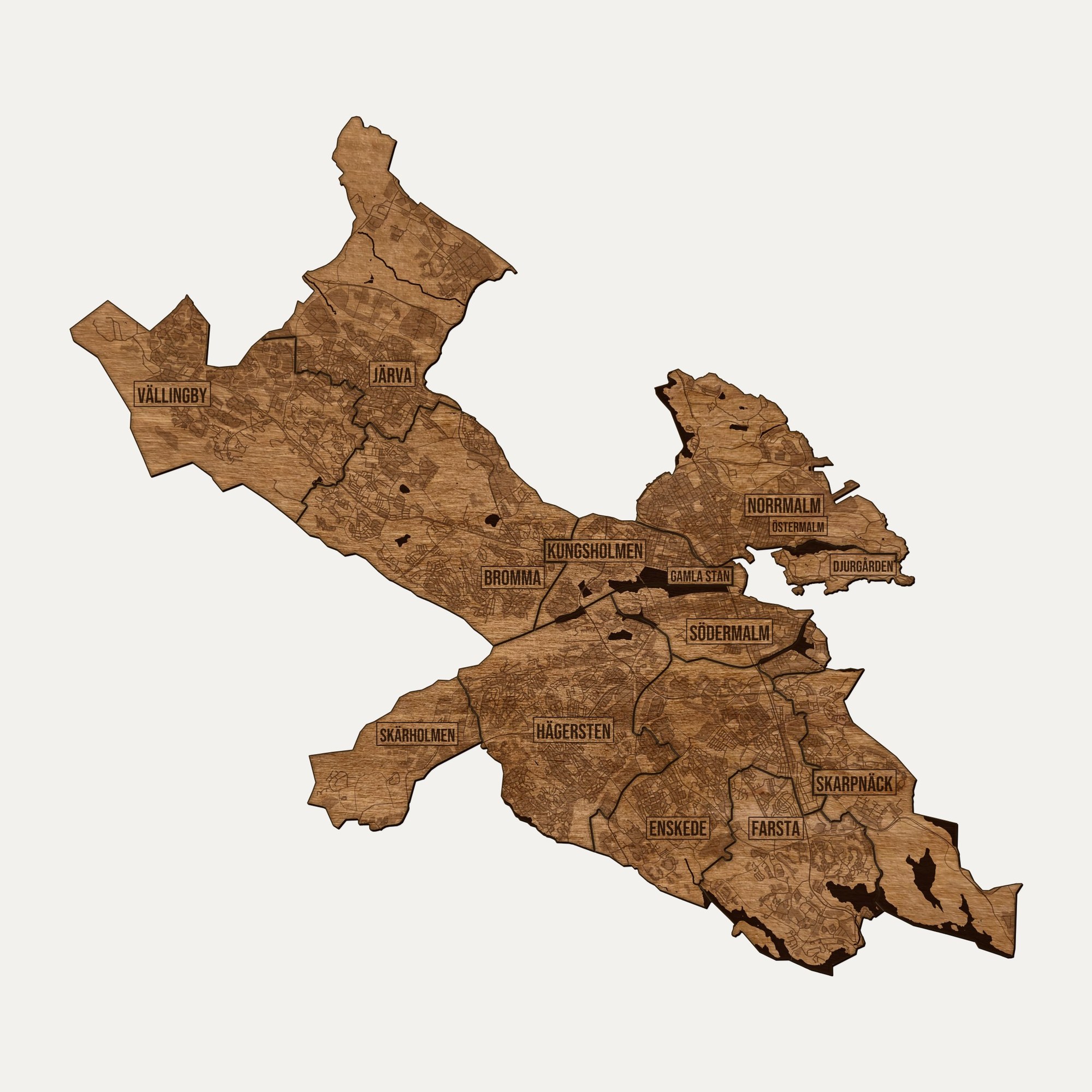 Sztokholm - drewniana mapa miasta na ścianę
